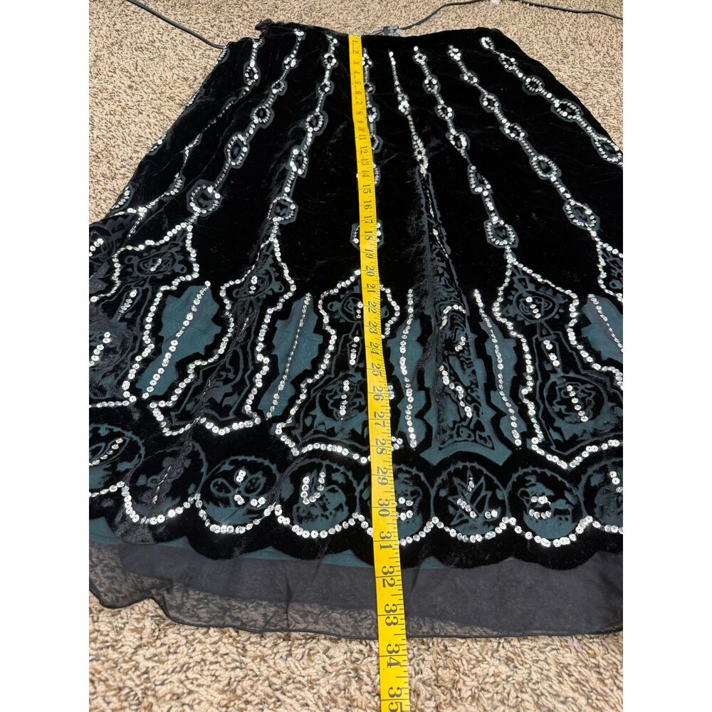 Vtg Black Velvet Burnout Whimsigoth Maxi Skirt 8 Sequin Witchy Goth Fairy Grunge - Picture 8 of 9